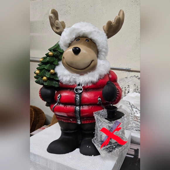 27" Festive Moose Figurine with Red Jacket and Christmas Tree - Picture 2 of 13